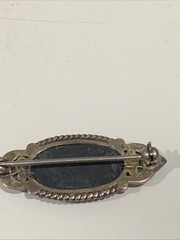 Vintage Art Deco Sterling Silver Marcasite & Oval Onyx Small Bar Brooch Pin 925