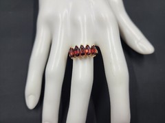 Vintage Almandine Garnet Ring, Five Stone 14K Gold Band Size 9