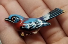 Handmade Bird Brooch Pin Lot of 4 – Takahashi? Wood Leather Cardinal Feather Vtg