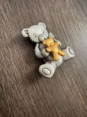 Vintage JJ Teddy Bear Brooch Silver Gold Tone Bear Holding Teddy Pin 2”