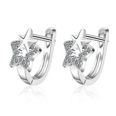 Star Huggie U-Hoop Girl’s Earrings 2.2 Ct Simulated Diamond 14K White Gold Over