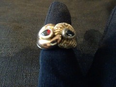 #595–VINTAGE BJC 925-14K–STERLING SILVER RING–SIZE-7–TWO STONES