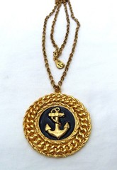 YOCHI NY DESIGNER ENAMEL NAUTICAL ANCHOR ROPE PENDANT CHAIN NECKLACE 30.75″ LONG