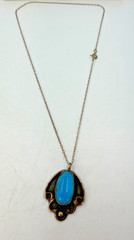 Vintage Necklace Native American Blue Turquoise Chain Pendant Signed 15 in