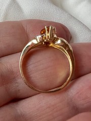 VINTAGE SOLID 14K YELLOW GOLD MARQUISE NAVETTE GOLDEN HONEY CITRINE DIAMOND RING