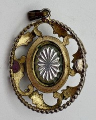 Vintage Gold Tone Oval Watermelon Rivoli Pendant Unmarked
