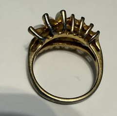Vintage Gold Tone Faux Opal & Rhinestone Ring, Size 7