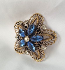 Lovely Vintage Joseff of Hollywood 1950s Blue Stone Floral Brooch -Signed!