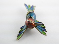 Italian Alioto Adriana Gilt 800 Silver Enameled Hummingbird Pin Brooch 5g 45mm