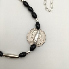 Silver Schark Handmade Sterling Silver & Black Onyx Necklace 18-21″ 20g #65