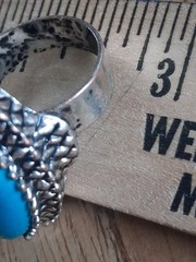 Vintage boho , adjustable faux turquoise ring. substantial weight