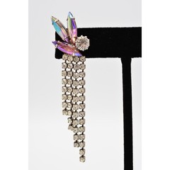 Vintage Dangle Fringe Earrings Aurora Borealis Rhinestone Crystal Marquise BinAG
