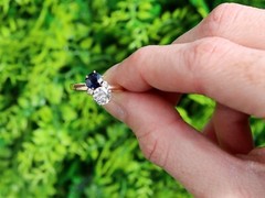 Antique 0.78Ct Sapphire and 0.88Ct Diamond, 14k Yellow Gold Ring Circa 1910