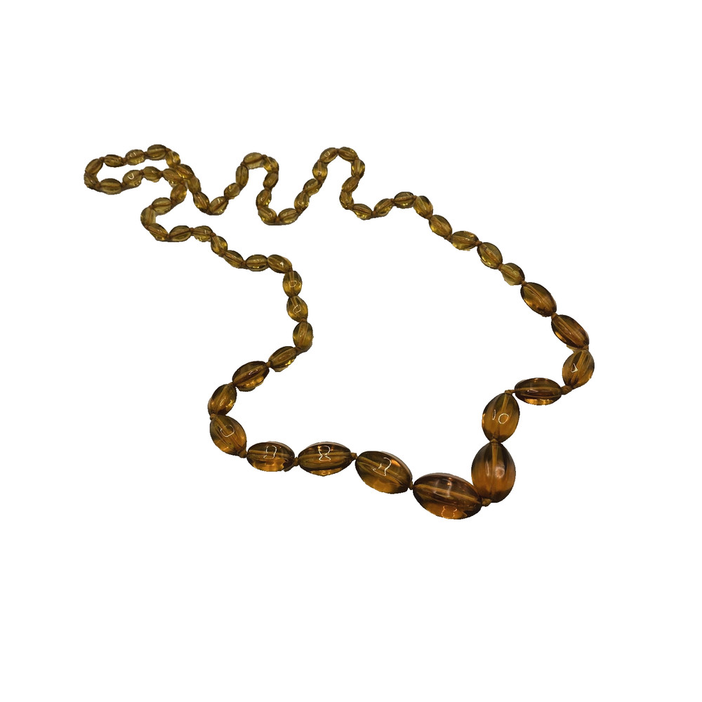 Vintage Amber Brown Glass Beaded Necklace 32 In Oval Graduated Beaded Strand