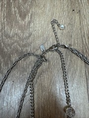 Clear Bead And Pearl Like 3 Layer Silver Like Necklace 19”