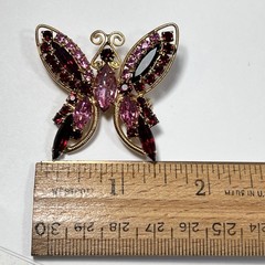 Vtg Juliana Style Butterfly Brooch Red Pink AB Rhinestone Gold Tone Pin RETRO