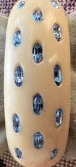 Art Deco Unbranded Celluoid Clamper Bracelet 14 Blue Rhinestones~Ivory Color