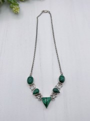 Sterling Silver 925 Malachite Green Stone necklace Triangle Stone
