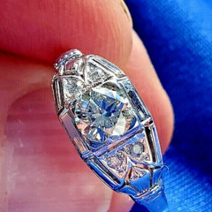 Original EARTH MINED DIAMOND Deco Engagement Ring Gatsby ERA Solitaire 14K GOLD