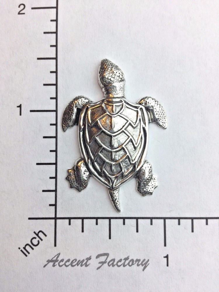 48434 2 Pc Matte Silver Oxidized Turtle Brass Jewelry Finding