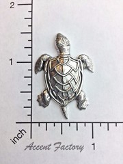 48434 2 Pc Matte Silver Oxidized Turtle Brass Jewelry Finding
