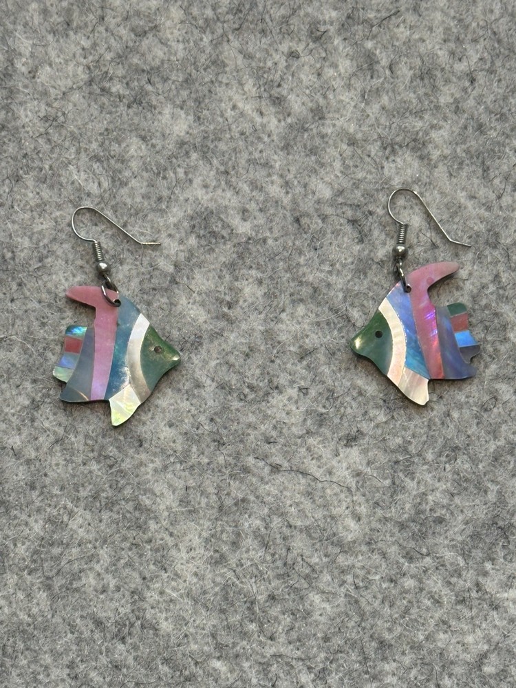 CUTE! Pastel (Pink, Green, Blue, white) Tropical Fish Inlay Pierced Earrings