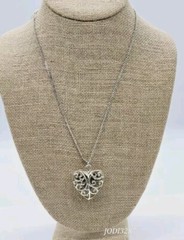 ETIENNE AIGNER Filigree Heart Pendant Necklace Silver tone 21 in LOVE Vtg