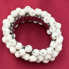 Vintage Milk Glass Beaded Cluster Bracelet Dangle Cluster 5-5/8″ IC Expandable