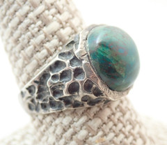 Vintage Chrysocolla Brutalist Modernist Sterling Silver Band Ring Sz 9.75
