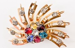 M&S VTG Brooch Pin Pendant 12KT GF Art Deco Faceted Rhinestones Design Costume