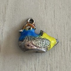 Antique 925 Silver Cloisonné Bird Charm Chinese Enamel Duck Pendant 0.66g TINY