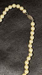Vintage Glass Pearl Necklace Creamy Beige w/ Drop Fish Hook Fastener 22″
