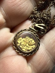 Necklace Encased 22k gold nuggets and 12k gold-filled rope border bezel & Chain