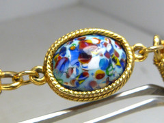 Vintage Accessocraft NYC Gold Tone Multi Color Blue Speckled Glass Necklace