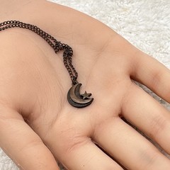 Vintage Crescent Moon Star Necklace Celestial Pendant Copper Tone 16″
