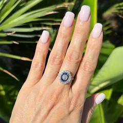 Art Deco 3.5Ct Lab Created Diamond Blue Sapphire Anniversary White Gold FN Ring
