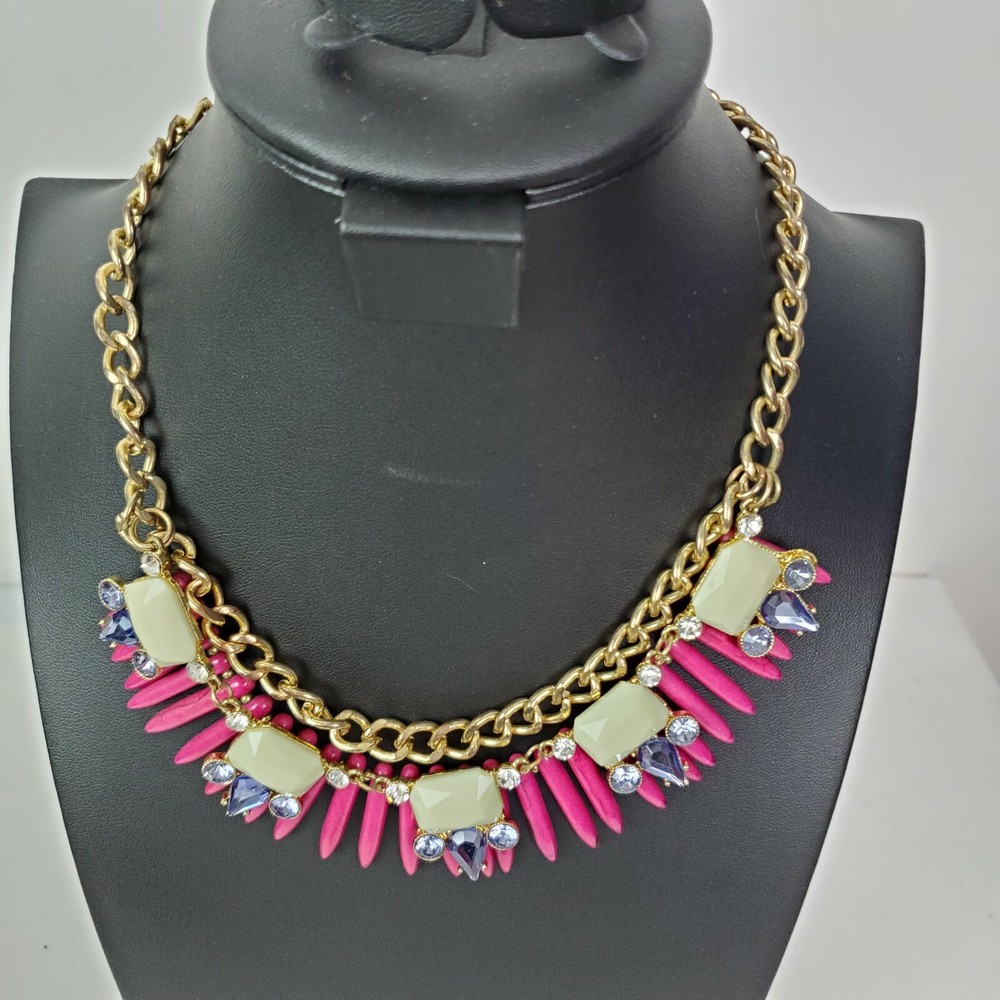 Pink Lavender Gold Chain Necklace Costume Jewelry