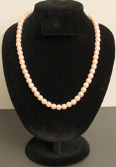 Beautiful Vintage Faux Pink Pearl Necklace 18″ Clasp Stamped D.B. Metal