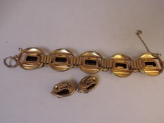 Bracelet Earrings Set 5 Link Brown Green Large Rhinestones Open Backs MCM Trendy