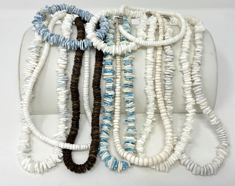 Vintage Y2K 90s Puka Shell Heishi Necklace Lot (10) Surfer Hawaiian Summer Beach