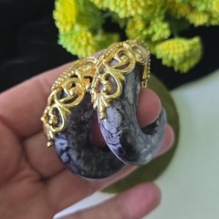 Vintage Inna Cytrine Gray Marbled Lucite Baroque Style C Hoop Earrings Clip On