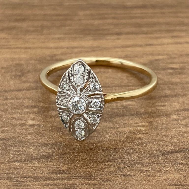 Vintage Style Lab Created Diamond Pierced Marquise Cluster 925 Silver Ring