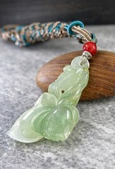 Certified Grade A Burma Jadeite Pendant with Lotus Leaf and Fish Design