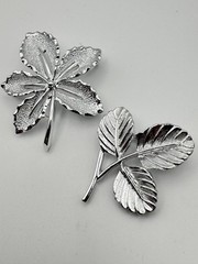 Vintage Sarah Coventry Brooch Lot 2 Silver Tone Ivy Maple Leaf Pins Textured