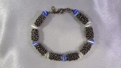 Premier Designs “MOROCCO” Bracelet With White & Blue Cat’s Eye Glass Beads!