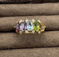 VTG Sterling Silver Multi Gemstone & CZ Gold-Plated Ring Size 7 Fessenden