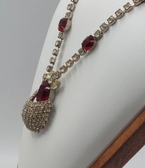 Vintage Kramer NY Red Rhinestone Statement Necklace Hollywood Regency Signed MCM