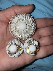 Vintage signed “West Germany” Demi-parure 1950s milk glass starburst set
