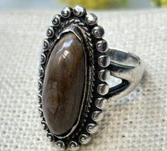 Vtg Navajo Sterling Silver 925 Jasper Marquise 24mm Long Split Band Ring Size 4