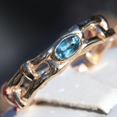 14k yellow gold ring 0.24c blue topaz solitaire sz 9.5 band handmade 5.80g N2640